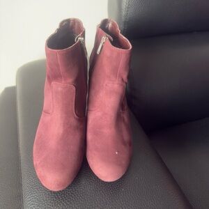 Rockport Wine Suede Ankle Booties with Side Zip